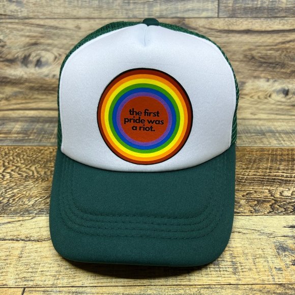Gay Pride Mens Trucker Hat Green Snapback Riot Equality LGBTQI Rainbow Ball Cap - Picture 2 of 8